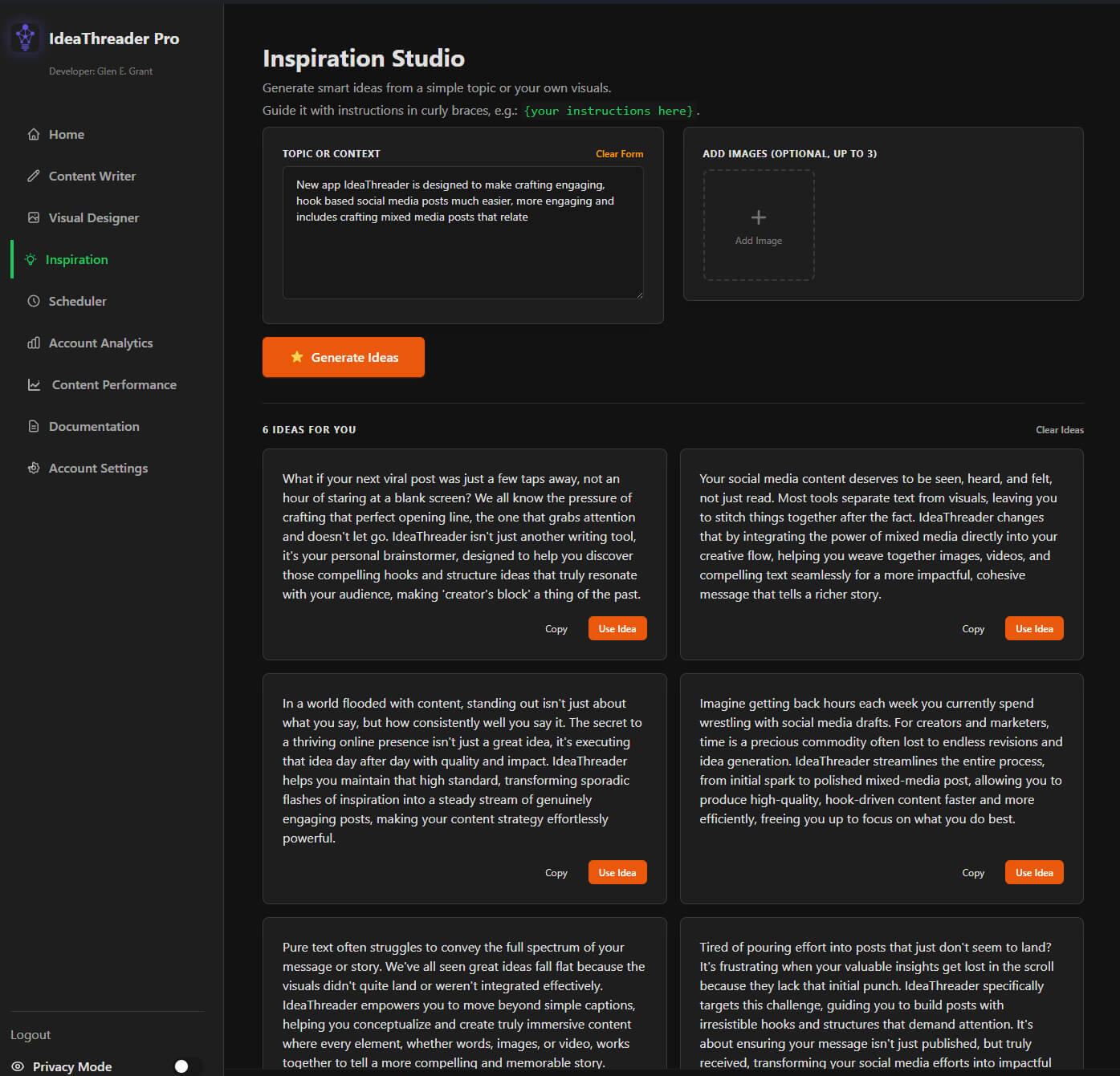 Inspiration Studio screen